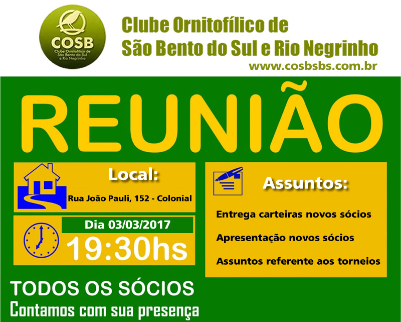 Notícias - COSB // Clube Ornitofílico de São Bento do Sul e Rio